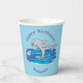 Schattige happy dolphins cartoon illustratie papieren bekers (Voorkant)