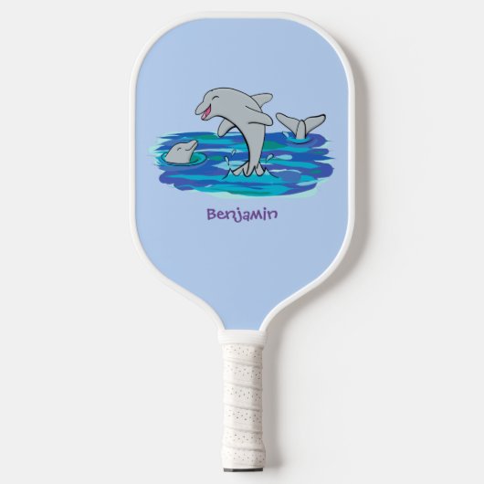 Schattige happy dolphins cartoon illustratie pickleball paddle (Voorkant)