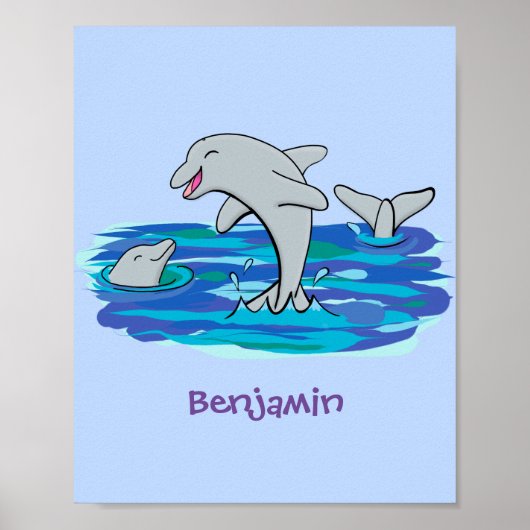 Schattige happy dolphins cartoon illustratie poster (Voorkant)