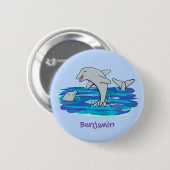 Schattige happy dolphins cartoon illustratie ronde button 5,7 cm (Voorkant /achterkant)