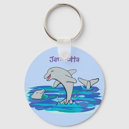 Schattige happy dolphins cartoon illustratie sleutelhanger (Voorkant)