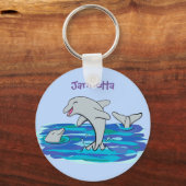Schattige happy dolphins cartoon illustratie sleutelhanger (Voorkant)