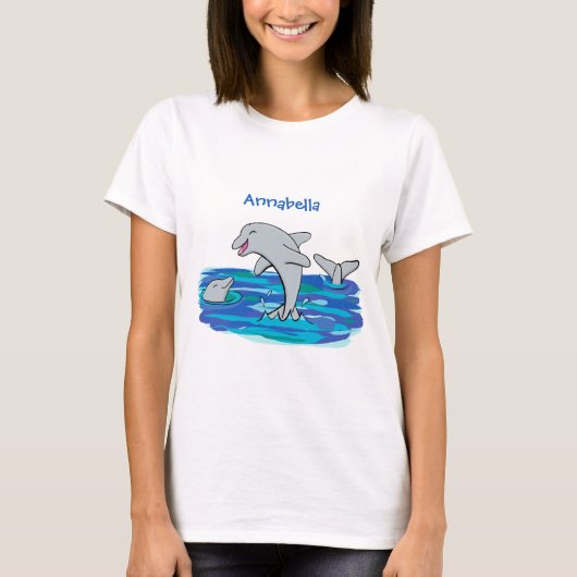 Schattige happy dolphins cartoon illustratie t-shirt (Voorkant)