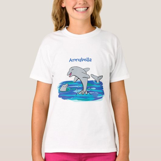 Schattige happy dolphins cartoon illustratie t-shirt (Voorkant)
