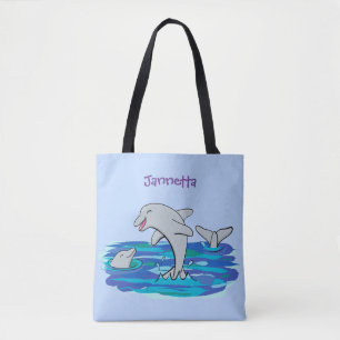 Schattige happy dolphins cartoon illustratie tote bag