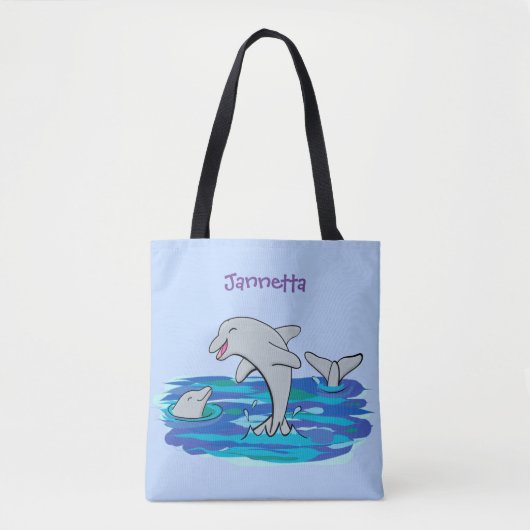 Schattige happy dolphins cartoon illustratie tote bag (Voorkant)