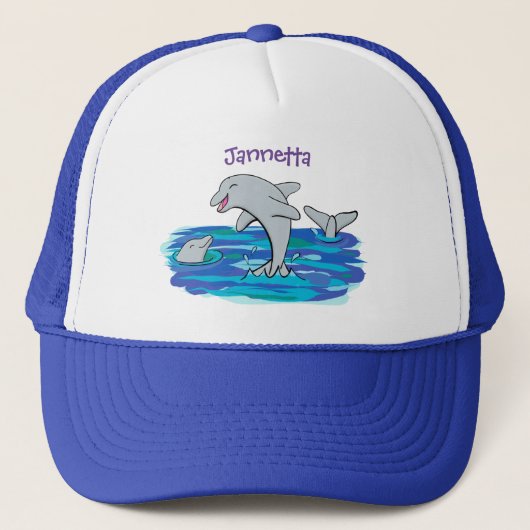 Schattige happy dolphins cartoon illustratie trucker pet (Voorkant)