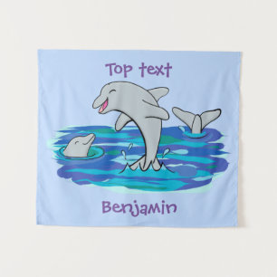 Schattige happy dolphins cartoon illustratie wandkleed