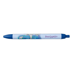 Schattige happy dolphins cartoon illustratie zwarte inkt pen