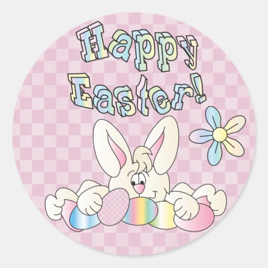 Schattige Happy Easter Bunny Design Ronde Sticker (Voorkant)