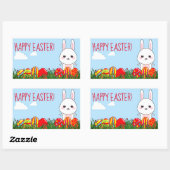 Schattige Happy Easter Bunny & Eggs op gras Rechthoekige Sticker (Vel)