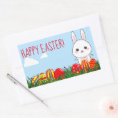 Schattige Happy Easter Bunny & Eggs op gras Rechthoekige Sticker (Envelop)