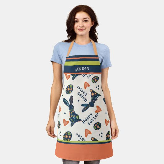 Schattige Happy Easter Bunny Pattern Navy Custom F Schort (Gedragen)