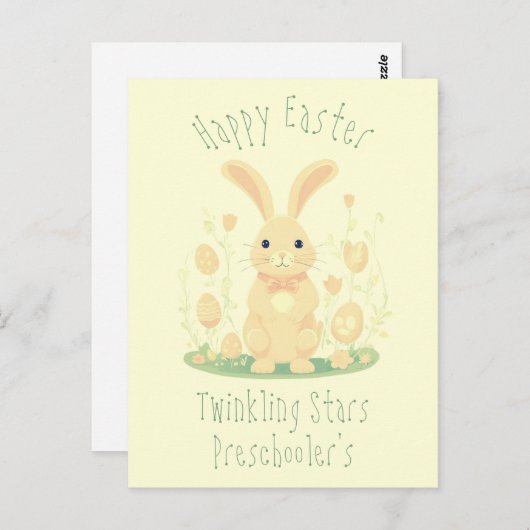 Schattige Happy Easter Bunny Rabbit Preschool Geel Briefkaart (Voorkant / Achterkant)