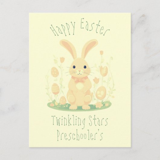 Schattige Happy Easter Bunny Rabbit Preschool Geel Briefkaart (Voorkant)