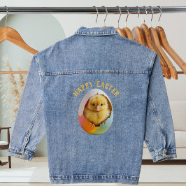 Schattige Happy Easter Chick Hatching Kleurrijk Ei Denim Jacket