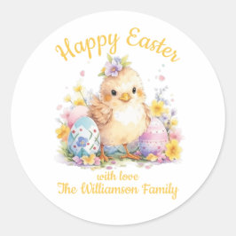 Schattige Happy Easter Chick Yellow Ronde Sticker