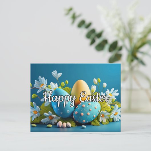 Schattige Happy Easter Decoration Eggs Briefkaart (Staand voorkant)