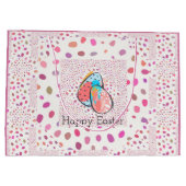 Schattige Happy Easter Eggs Roze Speckles Modern C Groot Cadeauzakje (Achterkant)