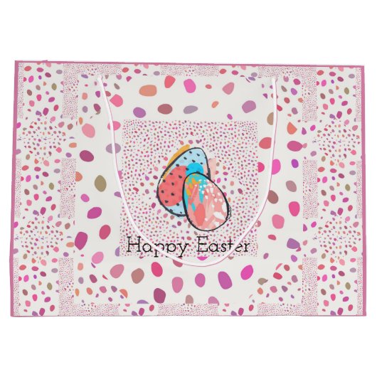 Schattige Happy Easter Eggs Roze Speckles Modern C Groot Cadeauzakje (Achterkant)