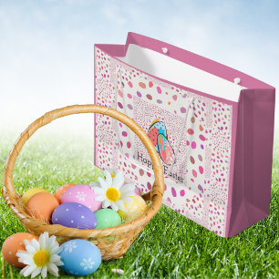 Schattige Happy Easter Eggs Roze Speckles Modern C Groot Cadeauzakje