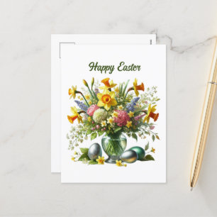Schattige Happy Easter flowers voeg bericht toe Feestdagenkaart
