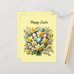 Schattige Happy Easter flowers voeg bericht toe Feestdagenkaart