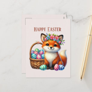 Schattige Happy Easter fox bericht toevoegen Feestdagenkaart