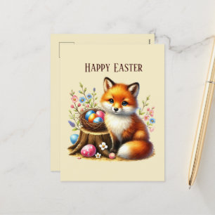 Schattige Happy Easter fox bericht toevoegen Feestdagenkaart