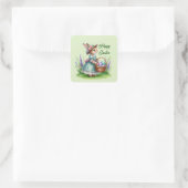 Schattige happy easter girl bunny tekst toevoegen vierkante sticker (Tas)