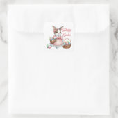 Schattige happy easter girl bunny tekst toevoegen vierkante sticker (Tas)