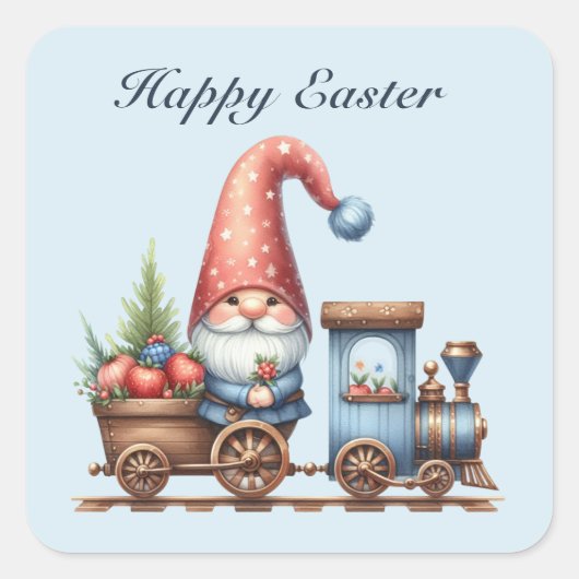 Schattige Happy Easter gnome train tekst toevoegen Vierkante Sticker (Voorkant)