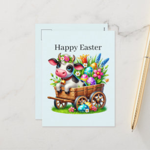Schattige Happy Easter koe boerderij dier Feestdagenkaart
