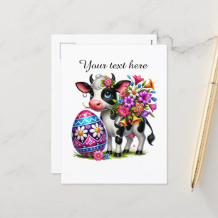 Schattige Happy Easter koe boerderij dier Feestdagenkaart