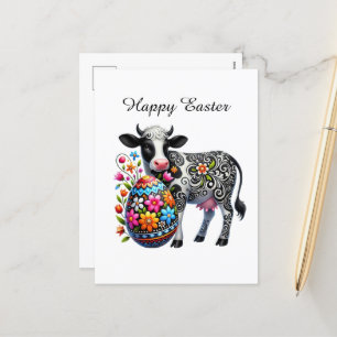 Schattige Happy Easter koe boerderij dier Feestdagenkaart