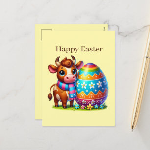Schattige Happy Easter koe boerderij dier Feestdagenkaart