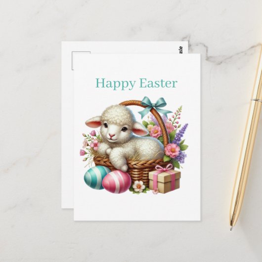 Schattige Happy Easter lamb Briefkaart (Voorkant / Achterkant in situ)