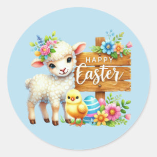 Schattige Happy Easter lamb Ronde Sticker