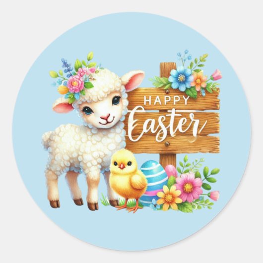 Schattige Happy Easter lamb Ronde Sticker (Voorkant)