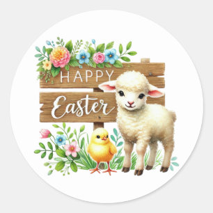 Schattige Happy Easter lamb Ronde Sticker