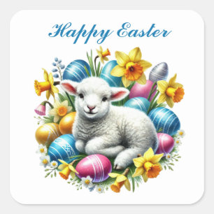 Schattige Happy Easter lamb Vierkante Sticker