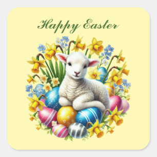 Schattige Happy Easter lamb Vierkante Sticker