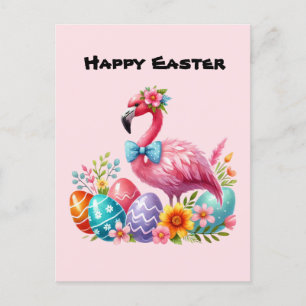 Schattige Happy Easter pink flamingo voeg bericht  Feestdagenkaart