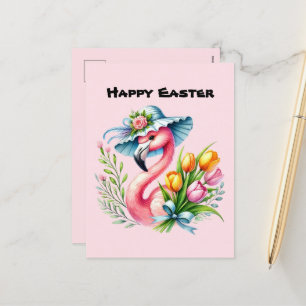 Schattige Happy Easter pink flamingo voeg bericht  Feestdagenkaart