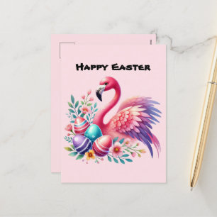 Schattige Happy Easter pink flamingo voeg bericht  Feestdagenkaart