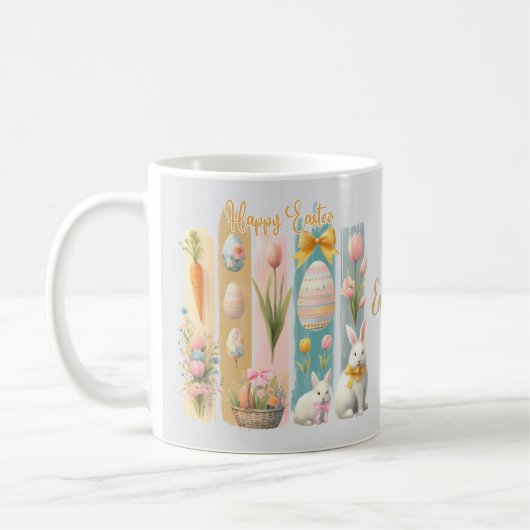 Schattige Happy Easter Pink Gold Blue Vertical Koffiemok (Links)
