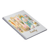 Schattige Happy Easter Pink Gold Blue Vertical Notitieboek (Rechterzijde)