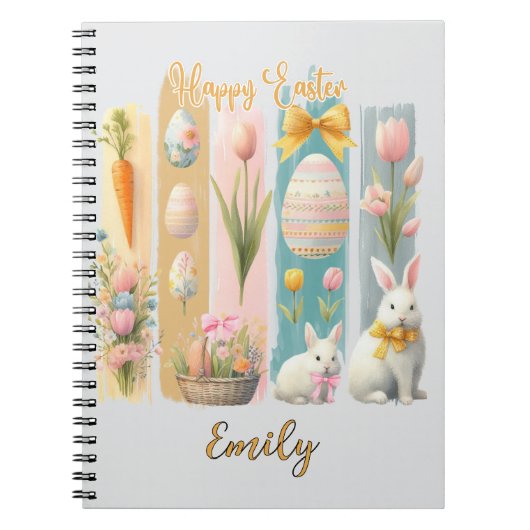 Schattige Happy Easter Pink Gold Blue Vertical Notitieboek (Voorkant)