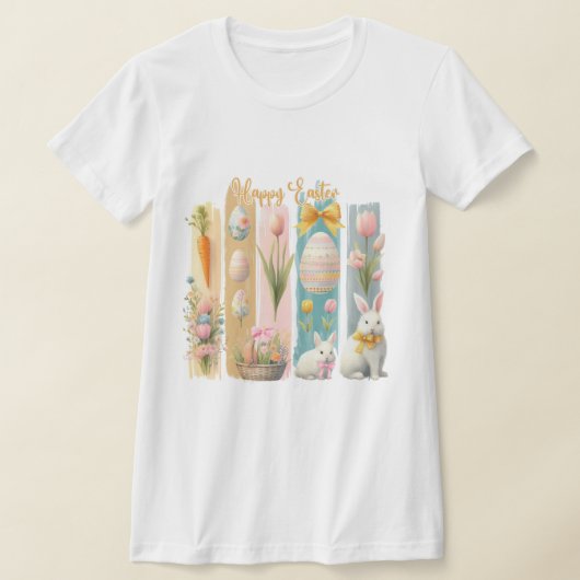 Schattige Happy Easter Pink Gold Blue Vertical T-shirt (Laagn)