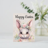Schattige Happy Easter Waterverf Bunny Feestdagenkaart (Staand voorkant)